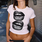 Damen Crop-T-Shirt mit kreativem Telefon-Design R&B