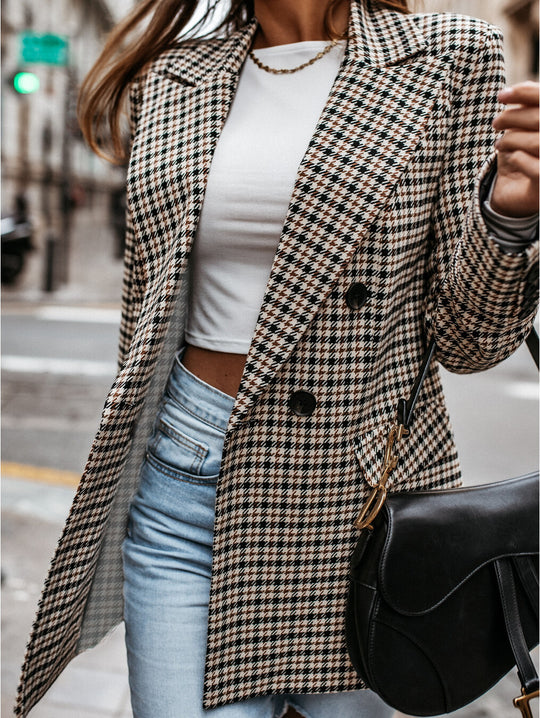 Damen lässiger Oversized-Blazer mit klassischem Hahnentrittmuster R&B