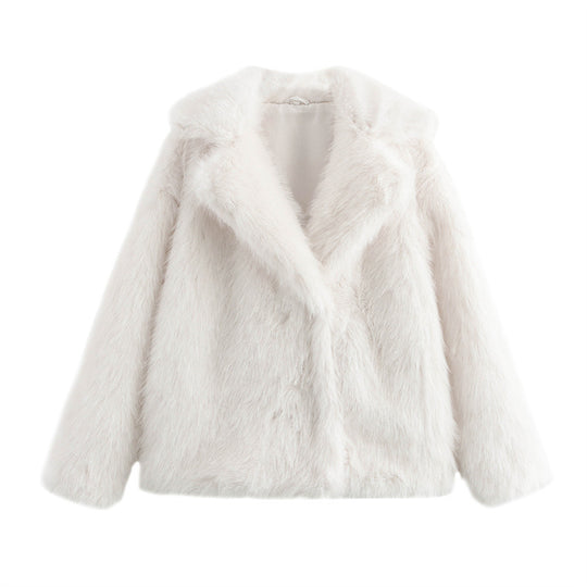 Damen Kuschelige Kunstpelzjacke mit elegantem Revers R&B