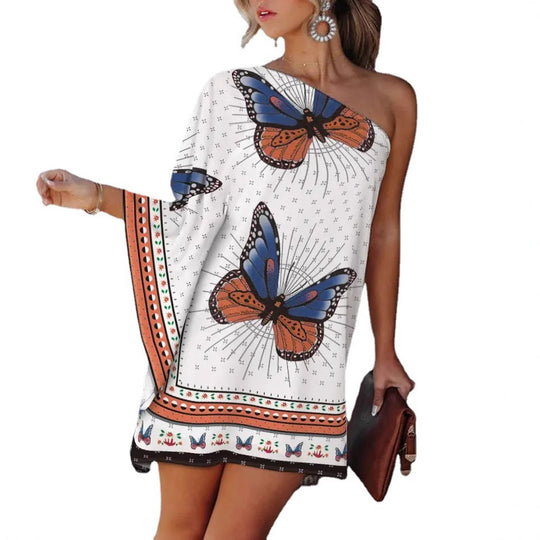 Damen asymmetrisches Mini-Kleid mit grafischem Aufdruck R&B