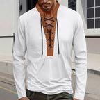 Herren modisches Langarmshirt mit einzigartigem Schnürdesign und ansprechendem Kragen R&B