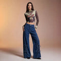 Damen Weite Jeans mit Schnürdetails