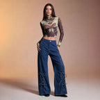 Damen Weite Jeans mit Schnürdetails