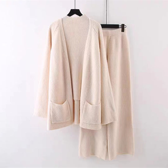Damen kuscheliges Strickensemble mit weitem Cardigan und bequemen Hosen R&B