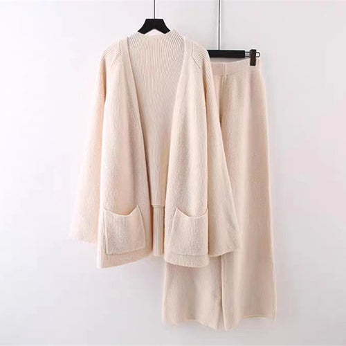 Damen kuscheliges Strickensemble mit weitem Cardigan und bequemen Hosen R&B