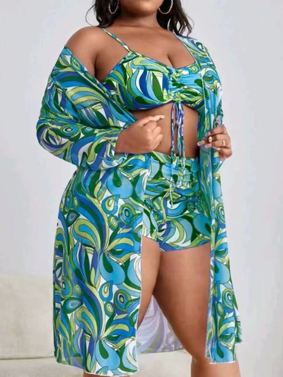 R&B | Große lange Bluse hohe Taille Boxershorts Badeanzug