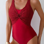 Damen Einteiler Badeanzug mit elegantem Wickeldesign R&B