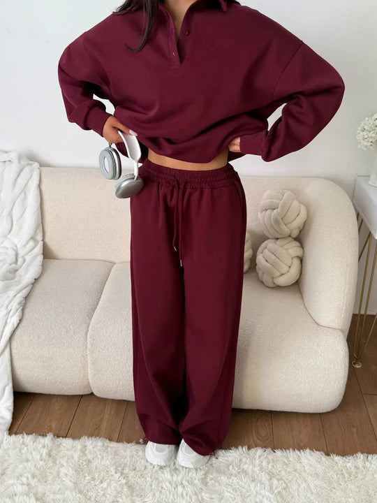 Damen lässiges Poloshirt und weite Hose Set R&B