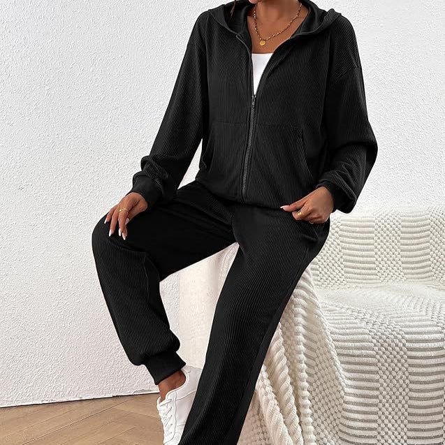 Damen Lässiges Set aus strukturiertem Hoodie und Jogginghose R&B