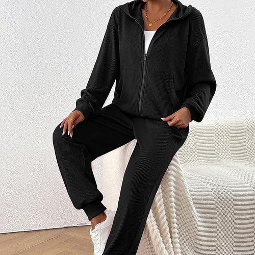 Damen Lässiges Set aus strukturiertem Hoodie und Jogginghose R&B