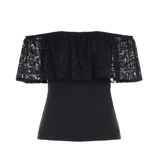 Damen Off-Shoulder Oberteil mit Rüschendetails und eleganten Spitzenakzenten R&B
