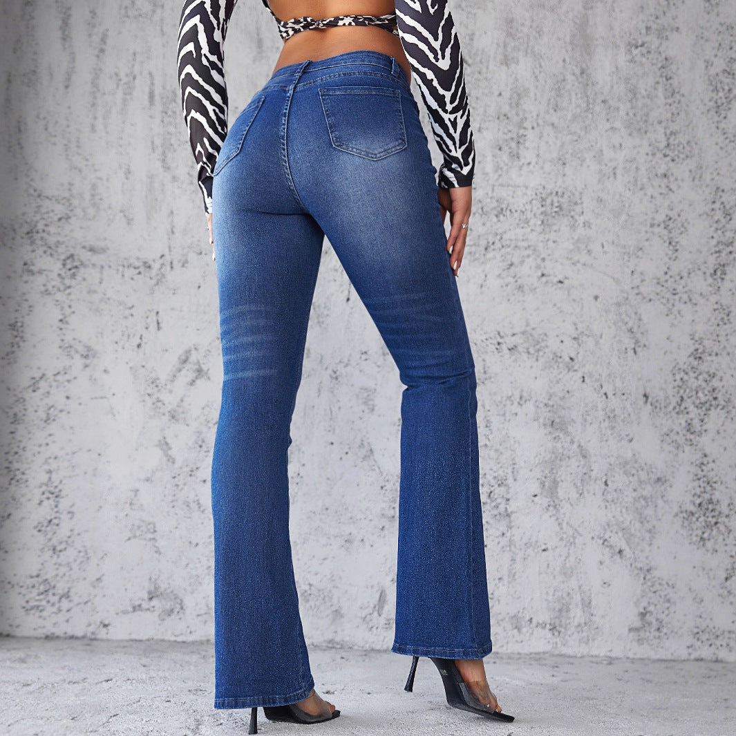 Damen Flared Jeans mit hohem Taillenbund und modischer Waschung R&B