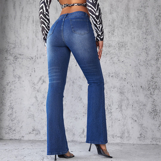 Damen Flared Jeans mit hohem Taillenbund und modischer Waschung R&B
