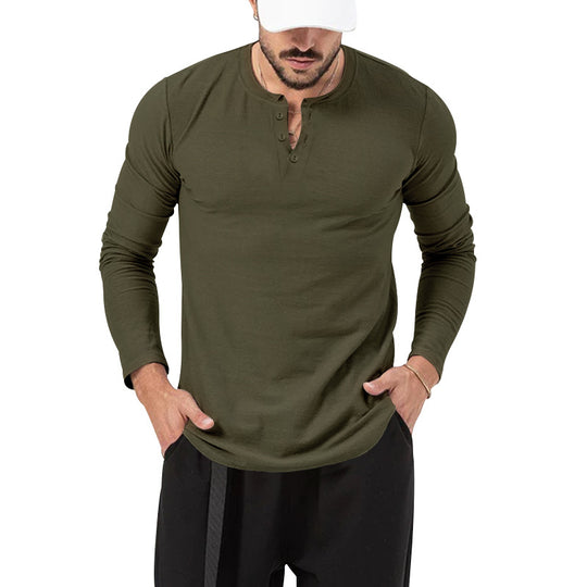 Herren Langarm-Henley-Shirt mit hochwertiger Baumwollmischung und modischen Knopfdetails R&B