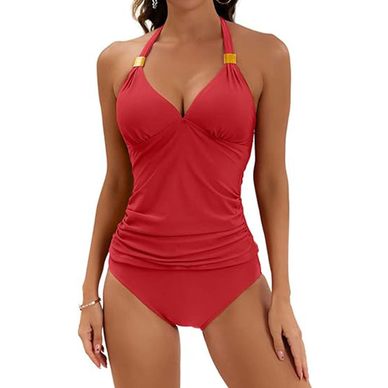 Damen Tankini mit Gerafftem Oberteil und Hohem Bund R&B