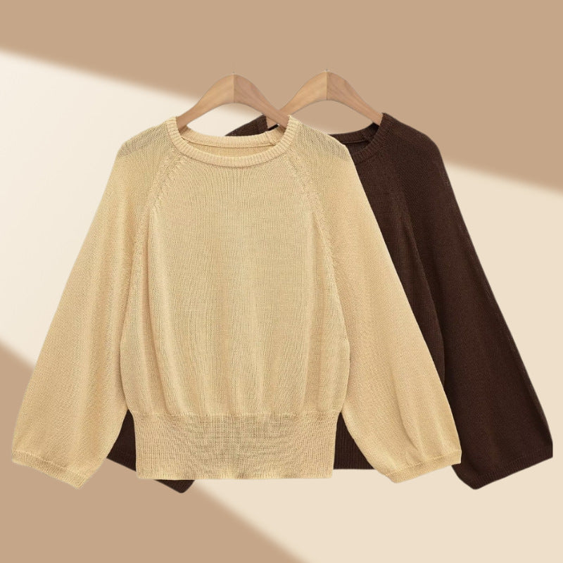 Damen lässiger Pullover mit ballonförmigen Ärmeln und feinem Strick R&B