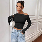 Damen Elegantes Off-Shoulder Langarmtop mit figurbetontem Schnitt