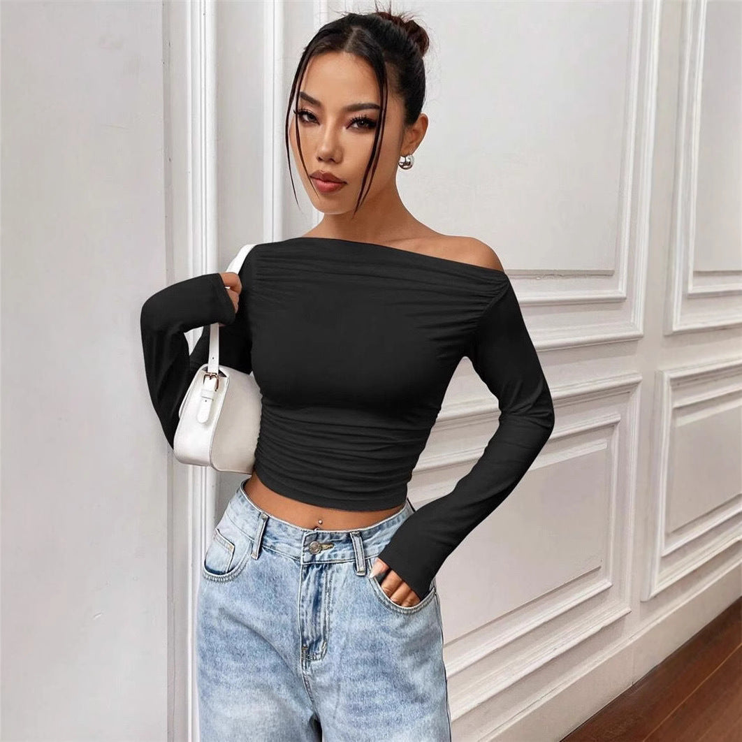 Damen Elegantes Off-Shoulder Langarmtop mit figurbetontem Schnitt