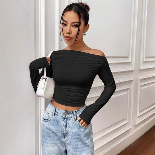 Damen Elegantes Off-Shoulder Langarmtop mit figurbetontem Schnitt R&B