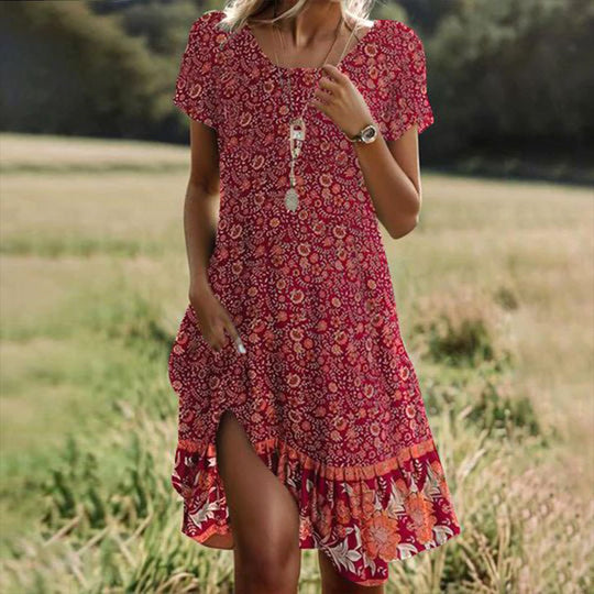 Damen lässiges Maxikleid mit floralem Muster und Beinschlitz R&B