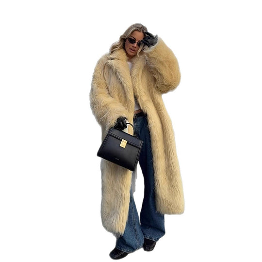 Damen Kunstfellmantel mit voluminösen Ärmeln und elegantem Schnitt R&B
