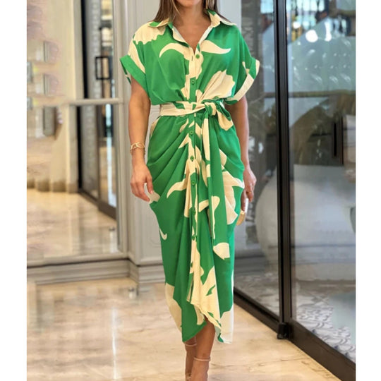 Damen Midikleid mit lässigem Schnitt und Taillengürtel R&B