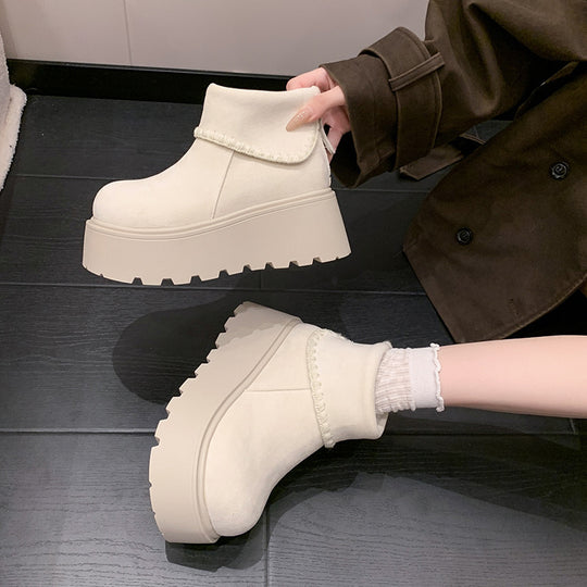 Damen Plattformstiefel mit warmem Innenfutter und dekorativem Abschlusssaum R&B
