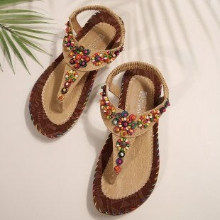 Damen Zehentrenner-Sandalen mit buntem Schmuckdesign R&B