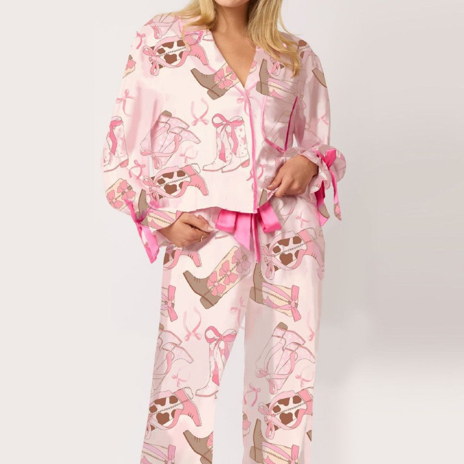 Damen Schlafanzug-Set mit niedlichen Schleifenmotiven R&B