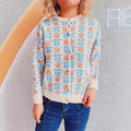 Damen Strickjacke mit floralem Muster und durchgehender Knopfleiste R&B