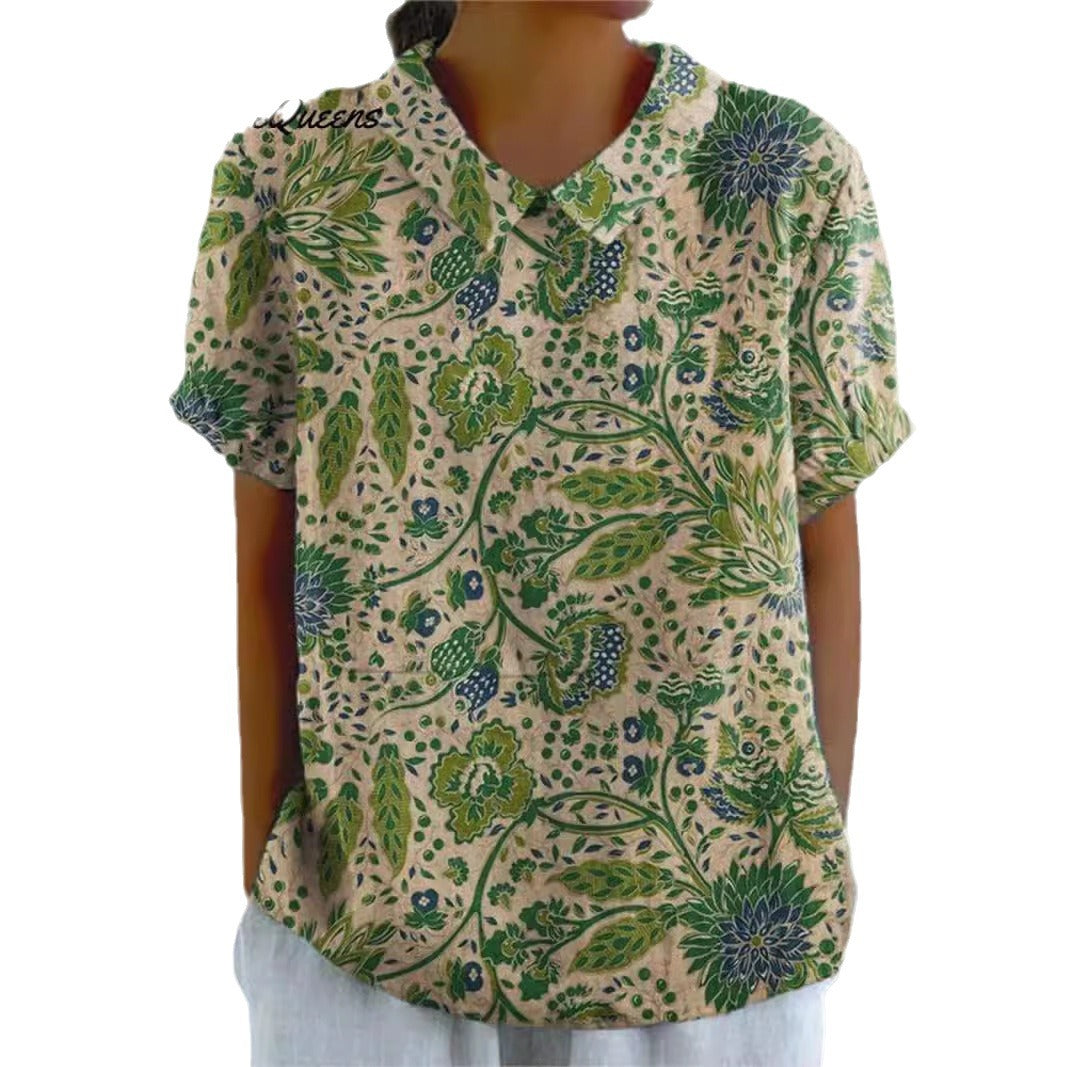 Damen Kurzarmbluse mit kunstvollem Blumenprint Heidi-Mode