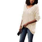 Damen luftiger Strickpullover mit Rippstruktur und asymmetrischem Saum R&B