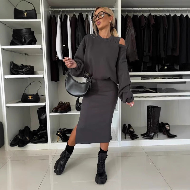 Damen modisches Sweatshirt und Midi-Rock Set R&B