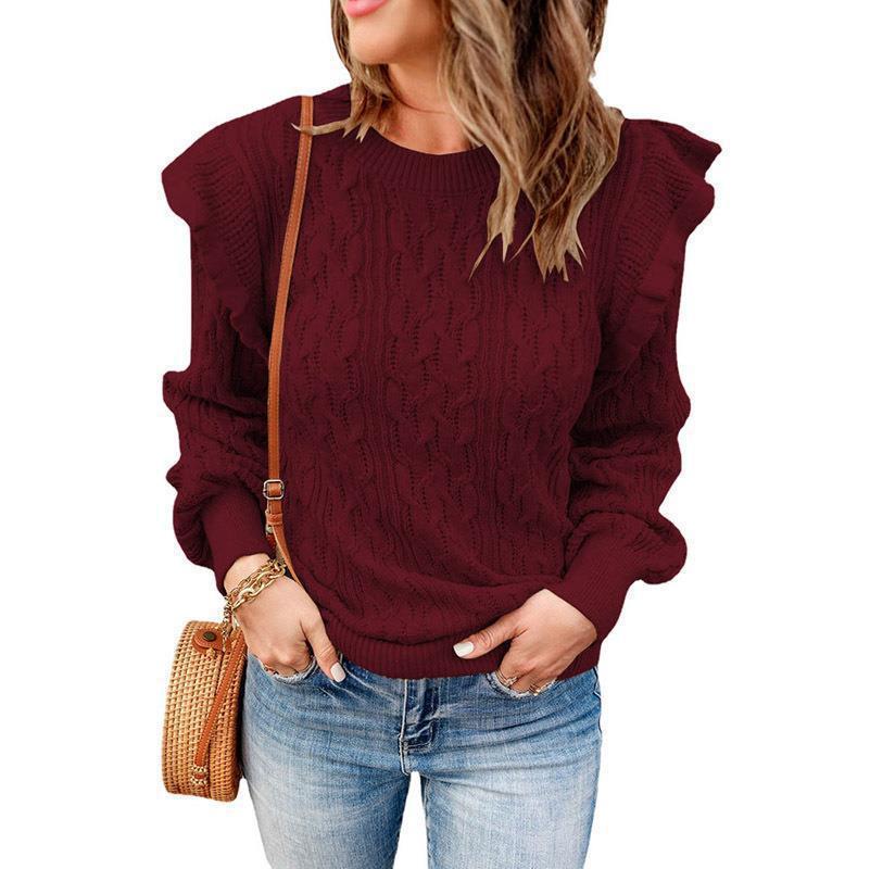 Damen Oversized Strickpullover mit Rüsche R&B