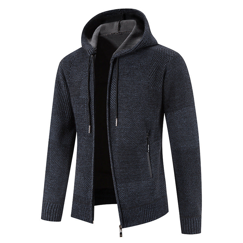 Herren Strickjacke mit Kapuze und modernen Strukturelementen R&B