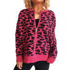 Damen Strickjacke mit modernem Leopardenmuster und Zipperdetails R&B