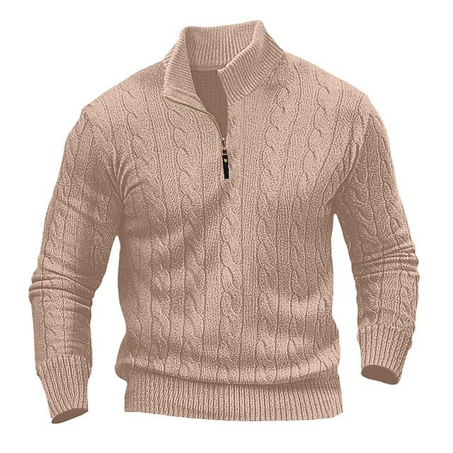 Herren stylischer Strickpullover mit halb offenem Kragen und Zopfmuster R&B