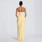 Damen Elegantes Langarm Abendkleid mit asymmetrischer Drapierung und schmalem Schlitz EB