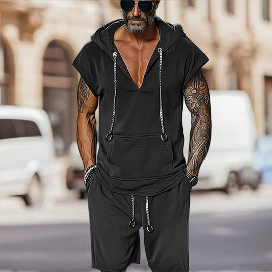 Herren lässiges Freizeit-Set mit stylischem Kapuzen-T-Shirt und Shorts R&B