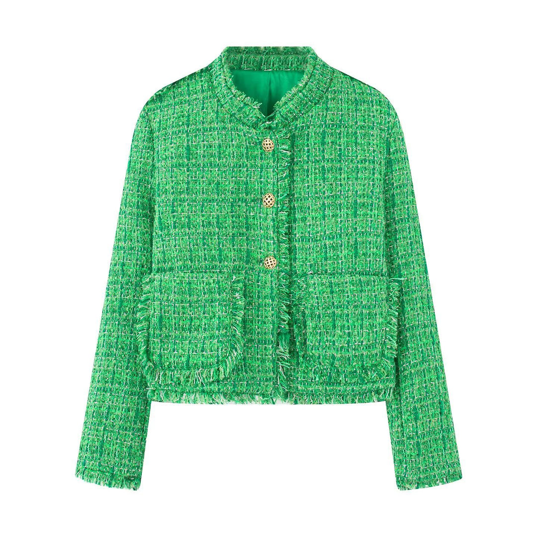 Damen elegante Kurzjacke aus strukturiertem Gewebe mit goldenen Knöpfen Heidi-Mode