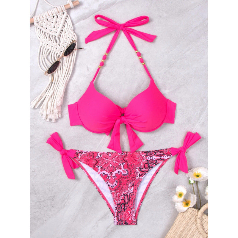 Damen Bikini-Set mit modischen Bindebändern und herausgearbeitetem Muster R&B