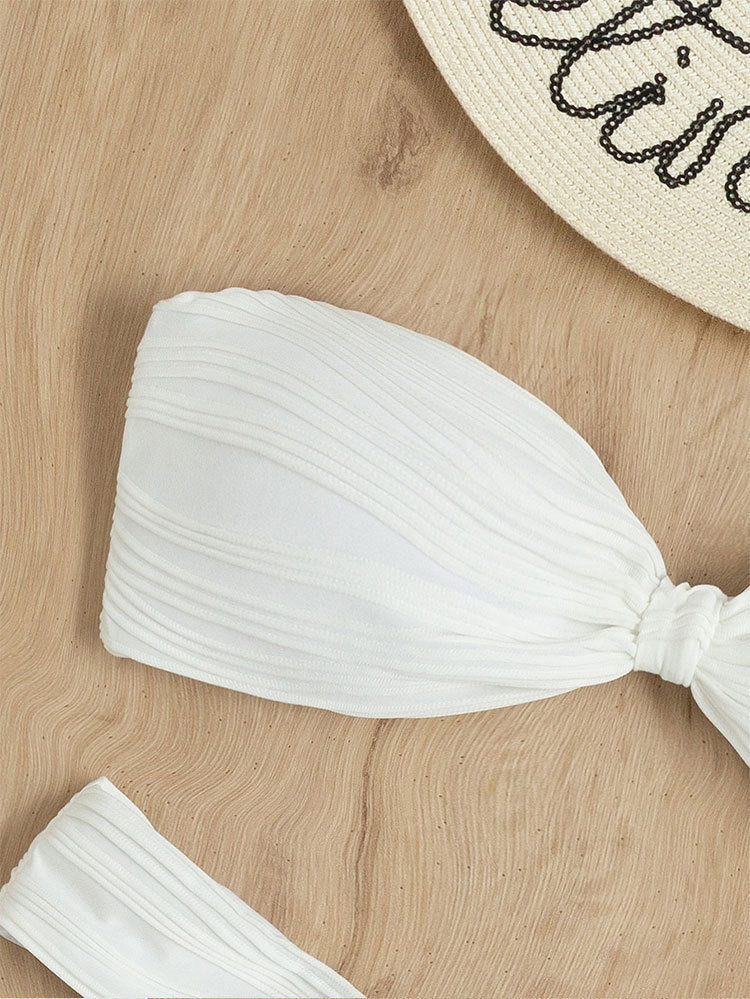 Damen Bandeau-Bikini mit strukturiertem Design und hohem Schnitt