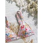 Damen Triangel-Bikini mit floralem Muster und breiten Trägern