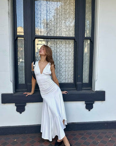 Damen elegantes Wickelkleid mitseitlichem Schlitz und dekorativen Rüschen R&B