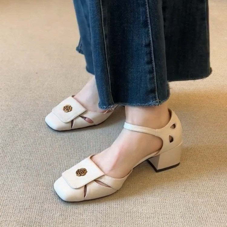 Damen Elegante Riemchen-Pumps mit quadratischer Zehenpartie und dekorativem Detail R&B