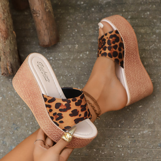 Damen Keil-Sandalen mit Leopardenmuster und gepolsterter Sohle R&B
