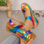 Damen Bequeme Sandalen mit floralen Applikationen und verstellbaren Riemen R&B