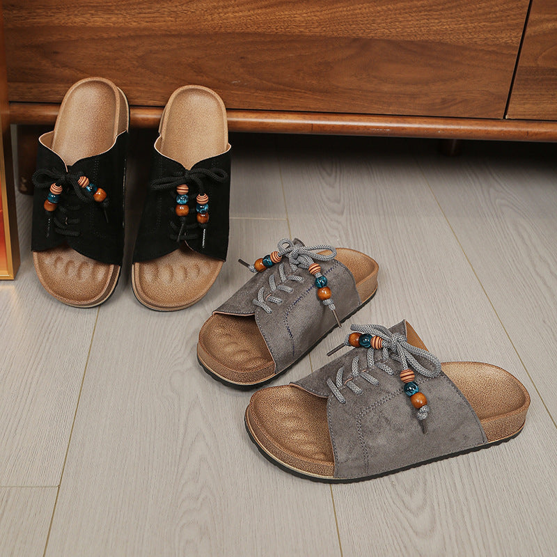 Damen Komfortable Slipper mit dekorativen Schnürsenkeln R&B