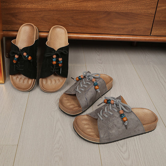 Damen Komfortable Slipper mit dekorativen Schnürsenkeln R&B