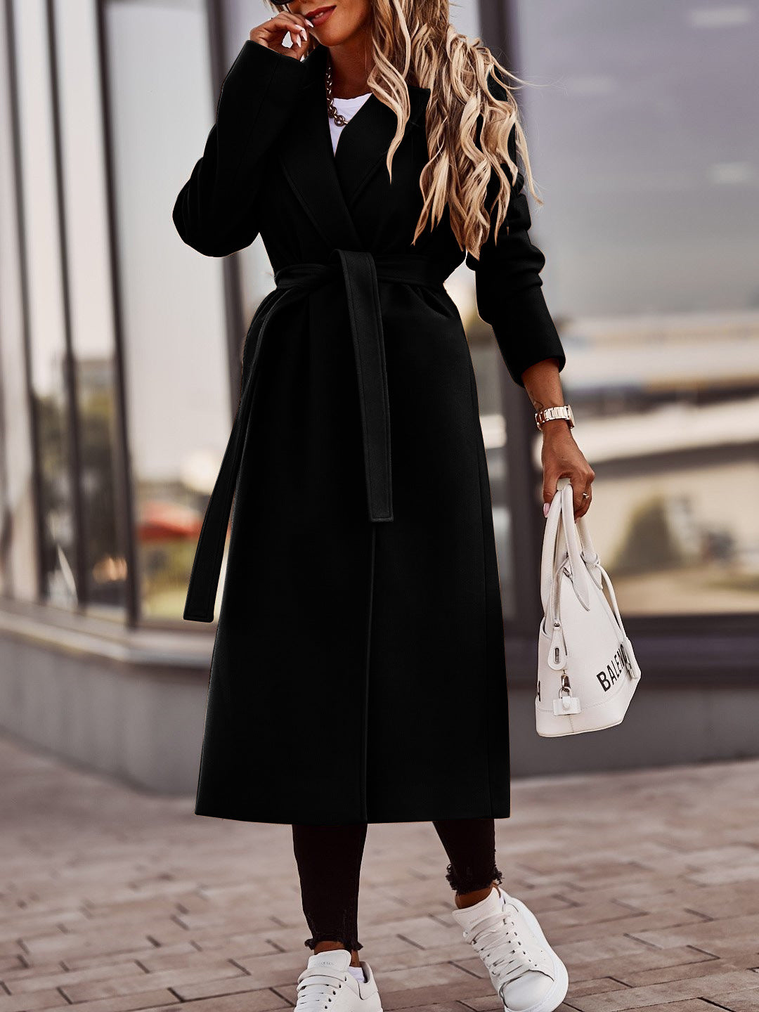 R&B | Mantel - Langer Wollmix - Eleganter Schnitt mit Gürtel - Klassisches Trenchcoat-Design